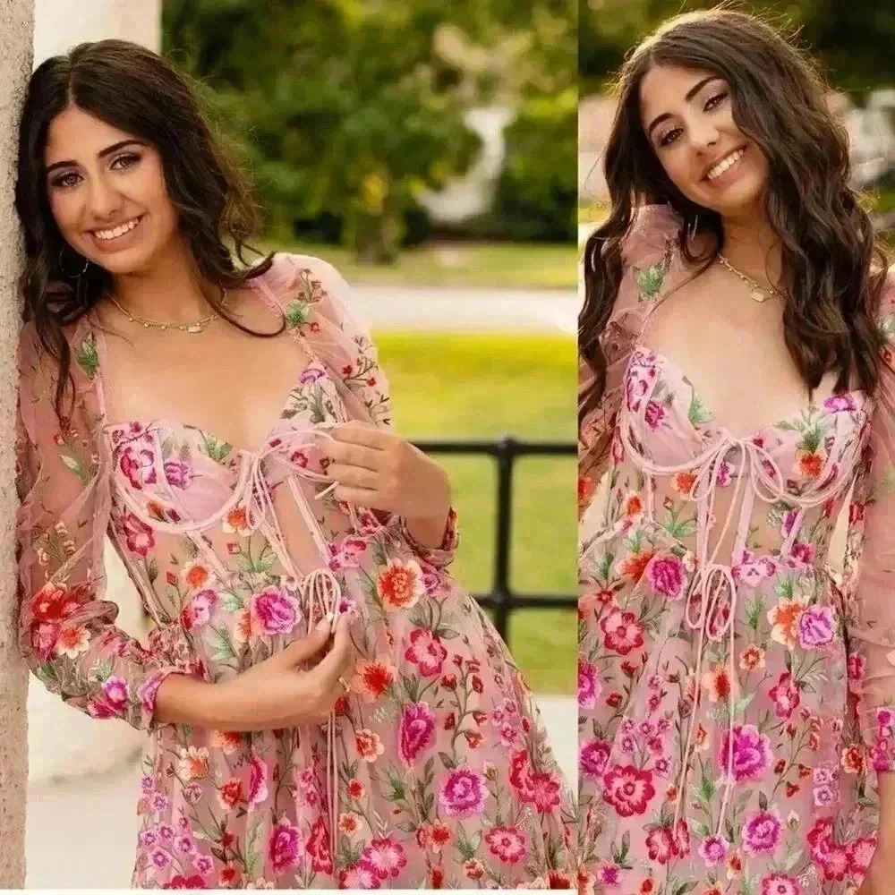 NWT For Love & Lemons Tayla Ruffle Corset Embroidered Puff Sleeve Dress Size XS - Picture 13 of 16